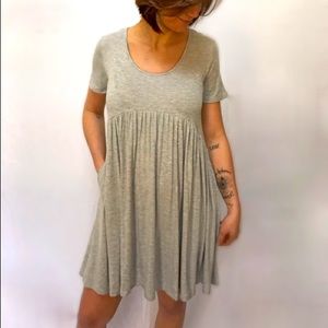 Light gray babydoll dress with cinched waist